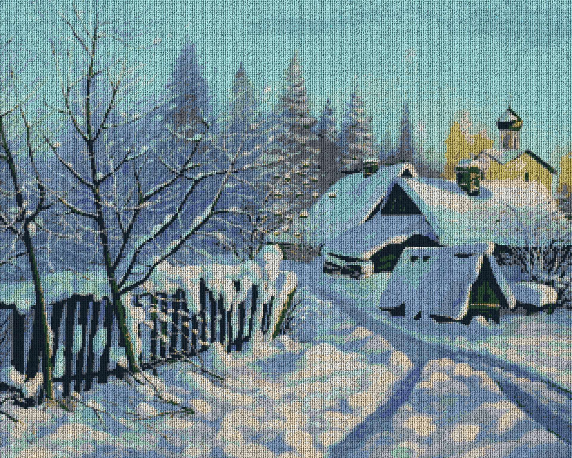 Зимняя деревня живопись